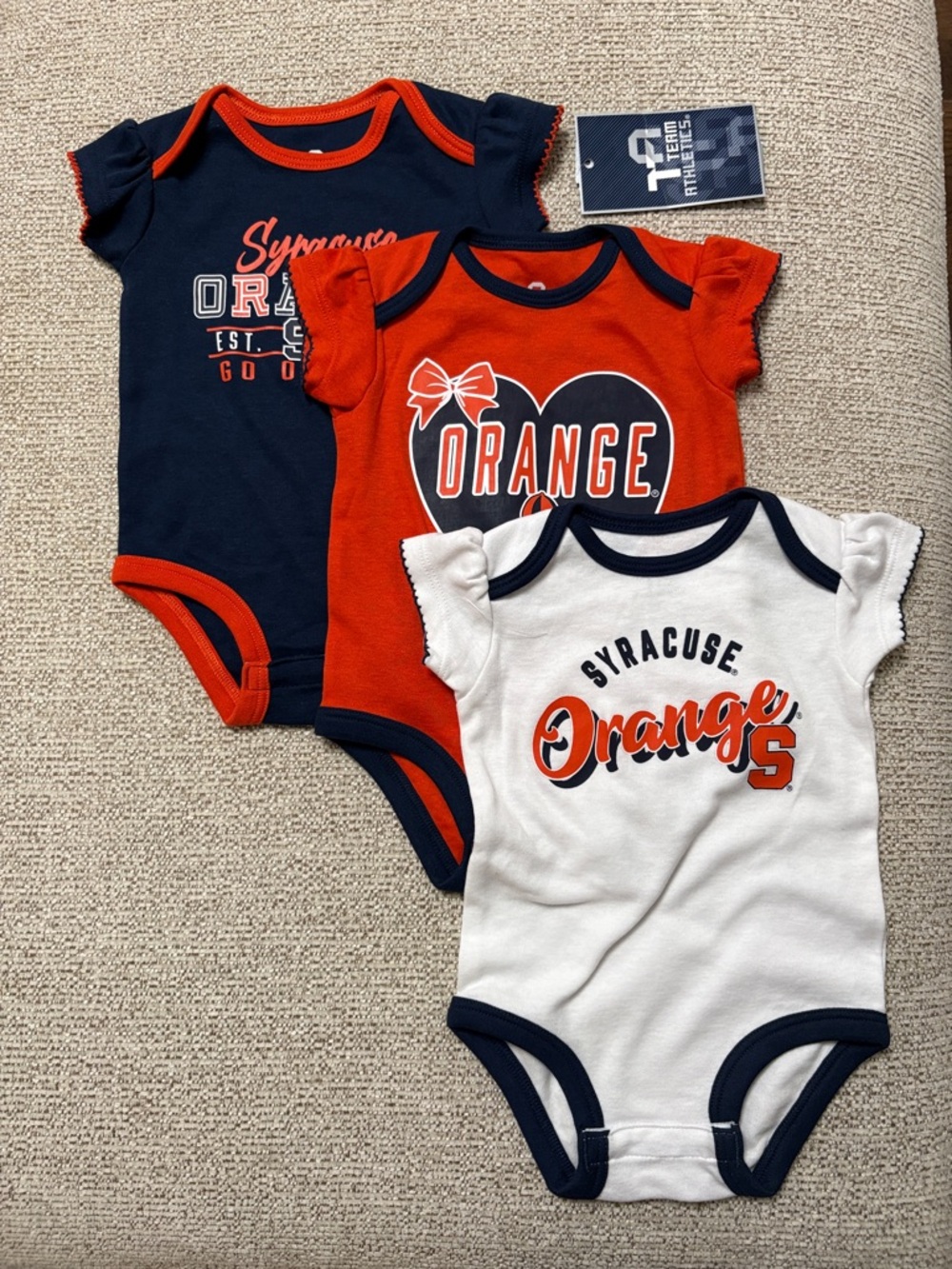 NWT Syracuse Orange Infant One-Piece Bodysuit Set - Navy, Orange, White Girls